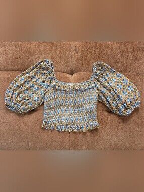 Urban Outfitters Smocked Puff-Sleeve Crop Top